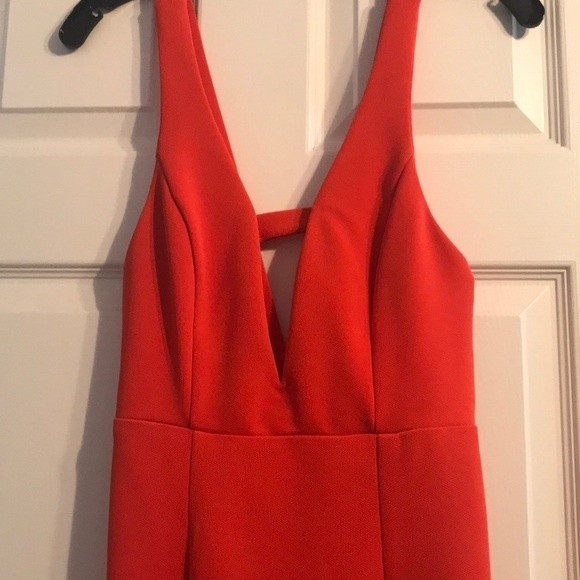Plunging Coral Red Midi Dress - Picture 2 of 6